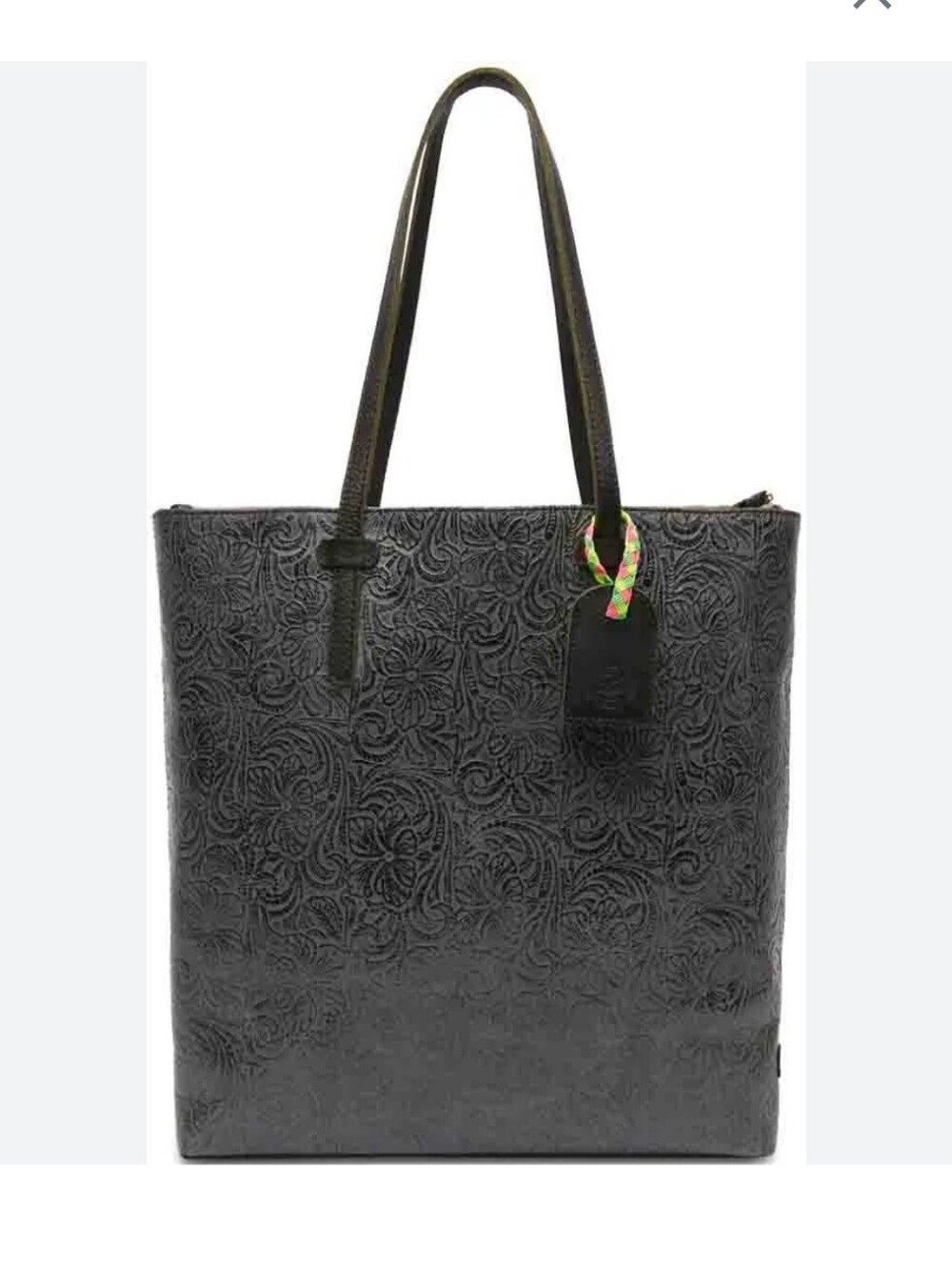 Consuela Steely Market Tote Bag NWT Dark Gray Tooled Leather Floral Large Bag